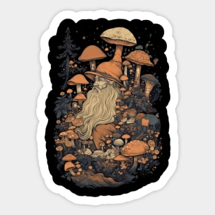 Lord Of The Shrooms - dark gnome wizard fantasy mushroom illustration fairy tale fae folk Sticker